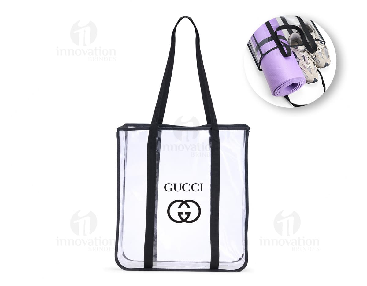 Sacola plástica branca com alças, ideal para compras no supermercado.