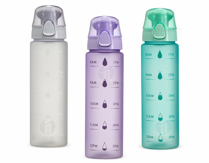 Garrafa plástica de 700ml na cor branca, com tampa rosqueável e detalhes em azul.