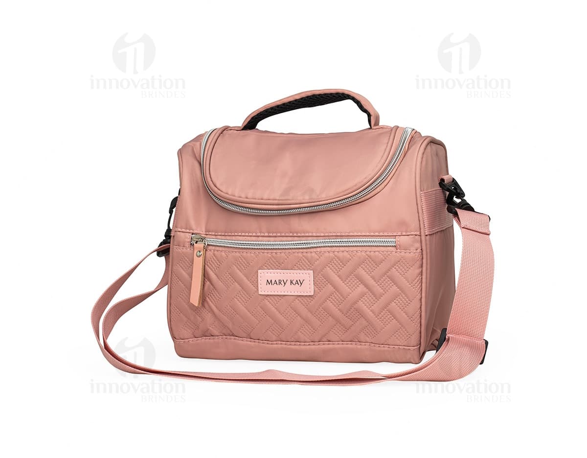 Bolsa térmica de 8 litros em cor azul, ideal para transporte de alimentos e bebidas.