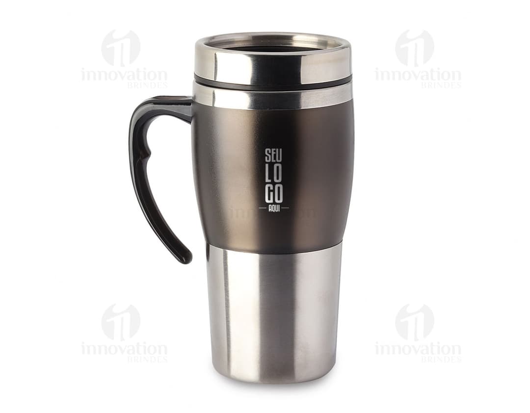 Caneca Inox 450ml em fundo branco.