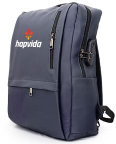 Mochila anti-furto em cor preta, com design elegante e diversos compartimentos.