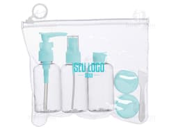 Kit Viagem 6 Peças: Conjunto de produtos para viagem, incluindo necessaire, porta-passaporte, etiquetas de bagagem, almofada