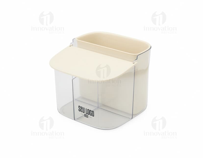 Organizador plástico moderno e elegante para a decoração de interiores, com design contemporâneo e espaço de armazenamento. Ideal para manter o ambiente organizado e funcional.