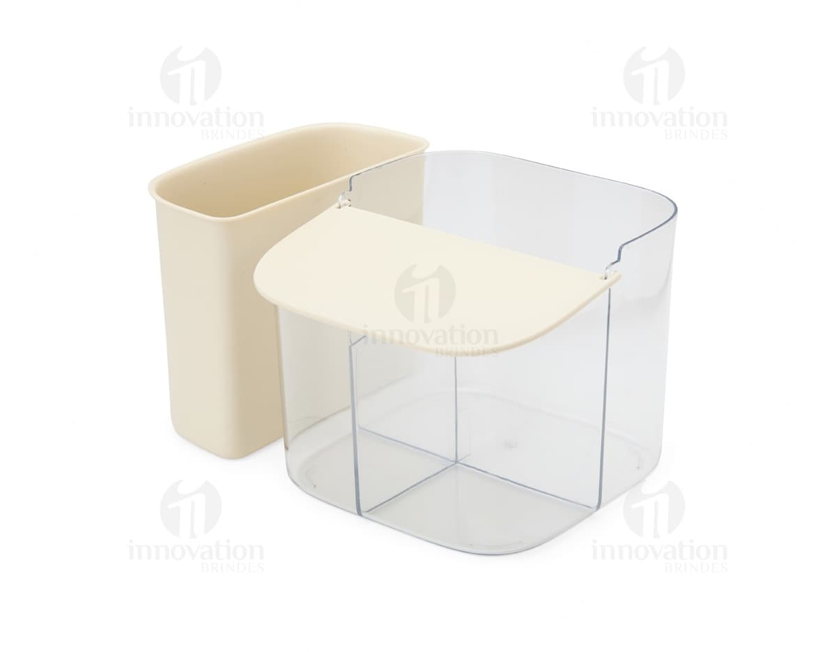 Organizador plástico moderno e elegante para a decoração de interiores, com design contemporâneo e espaço de armazenamento. Ideal para manter o ambiente organizado e funcional.