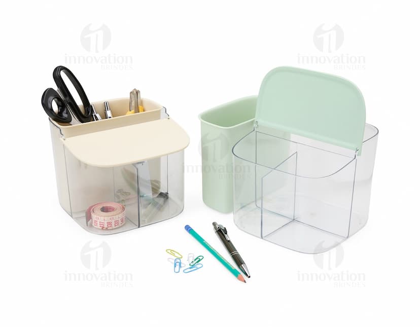 Organizador plástico moderno e elegante para a decoração de interiores, com design contemporâneo e espaço de armazenamento. Ideal para manter o ambiente organizado e funcional.