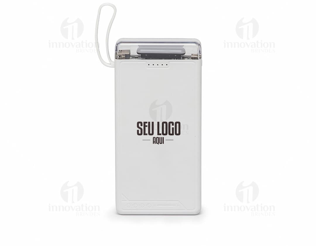 Power Bank rosa com capacidade de 10000mAh e entrada USB.