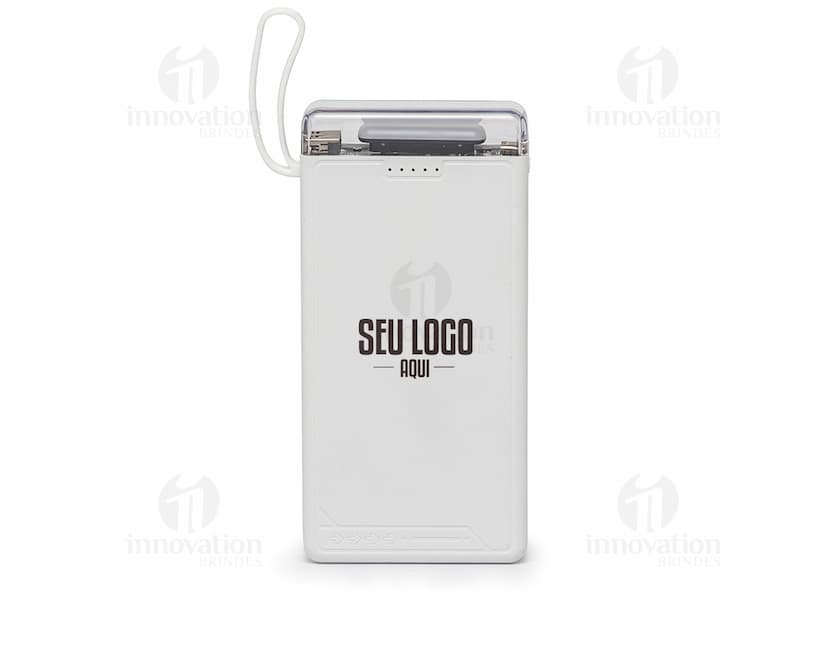Power Bank rosa com capacidade de 10000mAh e entrada USB.