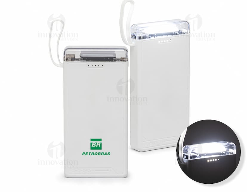 Power Bank rosa com capacidade de 10000mAh e entrada USB.