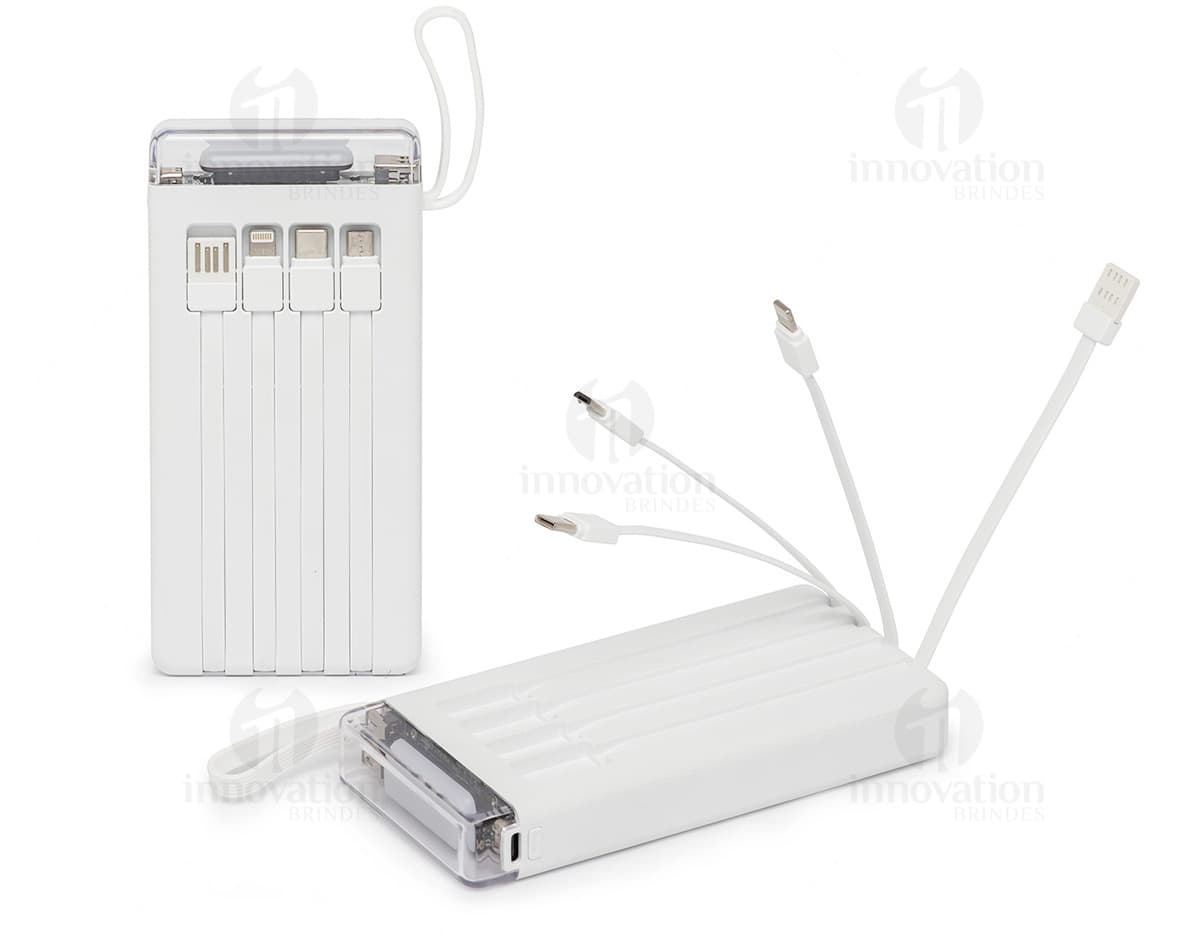 Power Bank rosa com capacidade de 10000mAh e entrada USB.