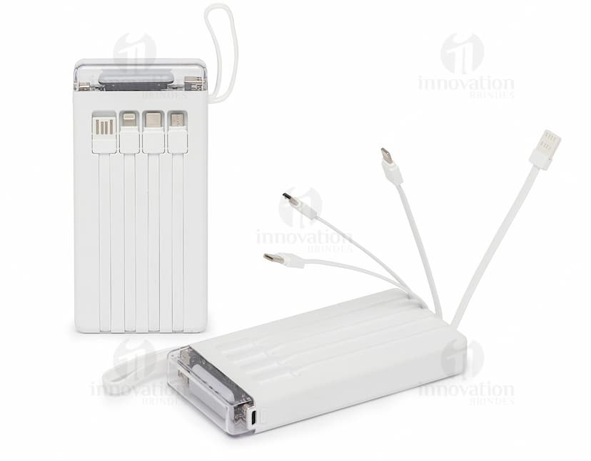 Power Bank rosa com capacidade de 10000mAh e entrada USB.
