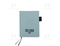 Caderneta de couro sintético A6 em folha em branco, ideal para anotações no escritório. O design moderno inclui espaço para