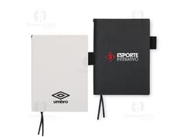 Caderneta de couro sintético A6 em folha em branco, ideal para anotações no escritório. O design moderno inclui espaço para