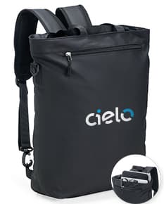 Mochila PU 18 litros na cor preta, com alças ajustáveis e bolsos laterais.