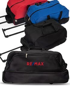Mala preta de 51 litros, feita de couro, com alça de mão e alça para ombro, ideal para viagens de negócios e trabalho.