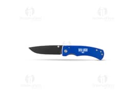 Stainless steel pocket knife with black handle and folding blade.