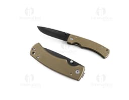 Stainless steel pocket knife with black handle and folding blade.