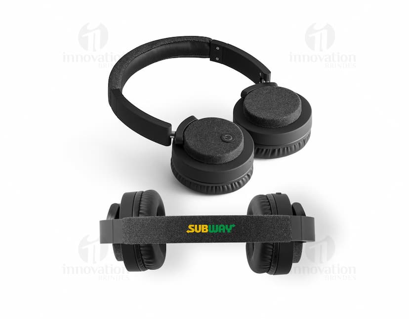 Fones de ouvido sem fios em cor preta, com design moderno e elegante.
