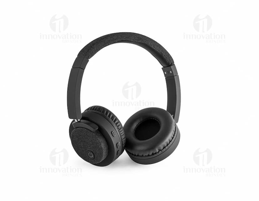 Fones de ouvido sem fios em cor preta, com design moderno e elegante.