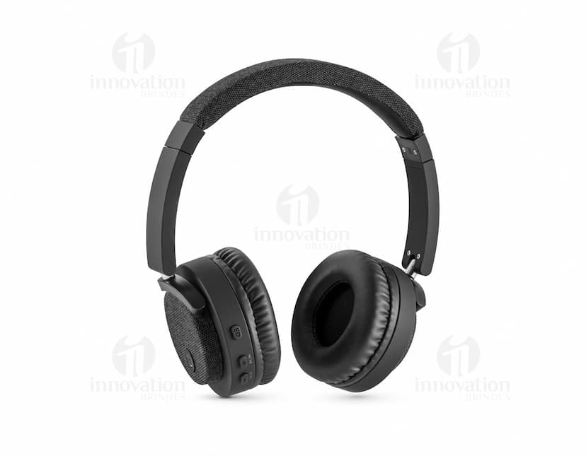 Fones de ouvido sem fios em cor preta, com design moderno e elegante.