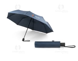 Parapluie en rPET pliable de couleur noire, avec une poignée anatomique et un système d'ouverture automatique.