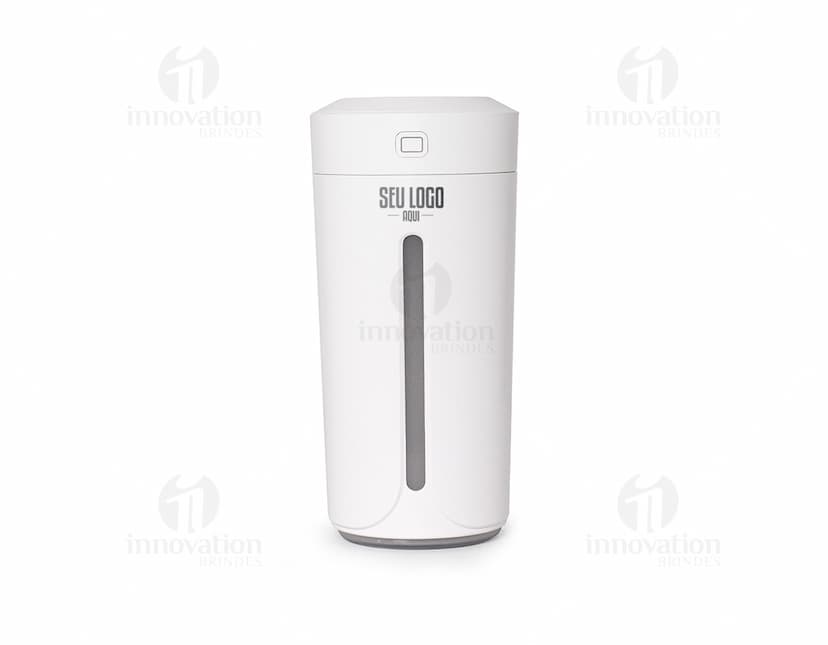 Umidificador com LED azul e design moderno.