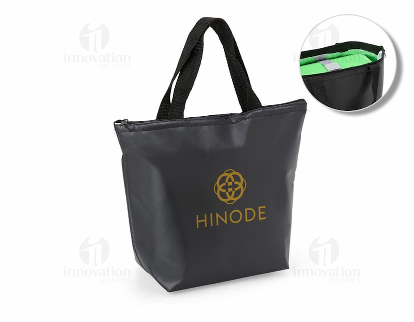 Bolsa Termica de 9,6 litros em cor azul com logo estampado.