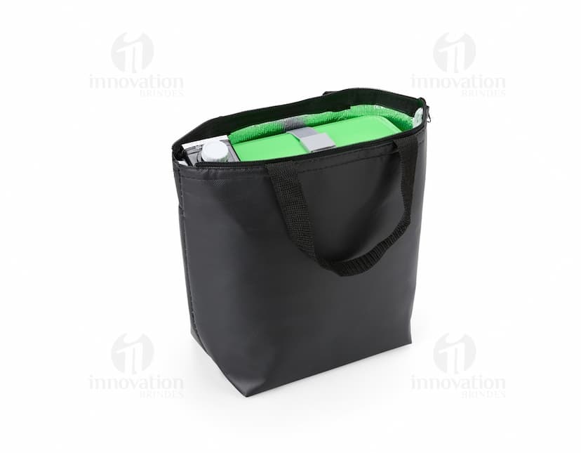 Bolsa Termica de 9,6 litros em cor azul com logo estampado.