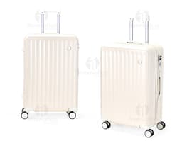 66-liter travel bag in blue with wheels and retractable handle.