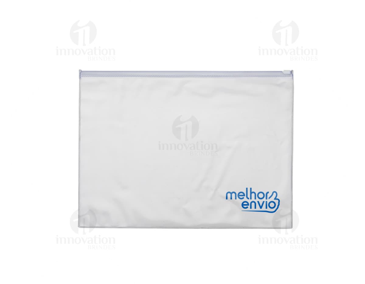 Embagem da Pasta Zip Zap em destaque, contendo diversos envelopes coloridos e uma aba transparente para fechamento.