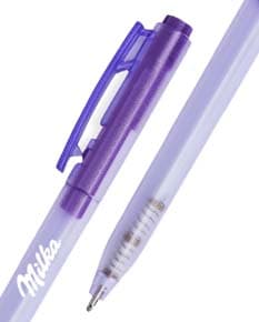 Caneta plástica colorida e vibrante, com design moderno e limpo. Perfeita para uso no escritório, escola ou em casa.