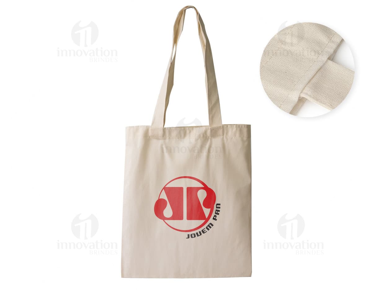 Sacola de algodão marrom com alça de couro e fecho de zíper. Acessório de moda elegante e moderno para compras em lojas. Elegante e feminino, é um item de luxo e estilo.