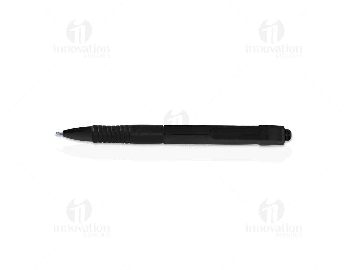 Caneta plástica preta e prateada, moderna e elegante. Ideal para uso em casa, escritório ou escola. Ótima para escrever e desenhar, com corpo de plástico resistente e ponta de metal afiada.