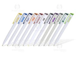Colorful plastic pen on a white background.