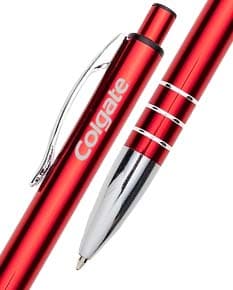 Caneta metal prateada com design elegante e tinta preta.