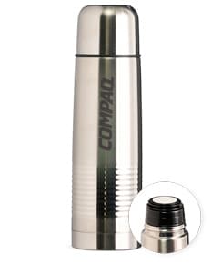 Garrafa Térmica 500ml em aço inoxidável com tampa de rosca e alça de transporte. Cor preta e design elegante.