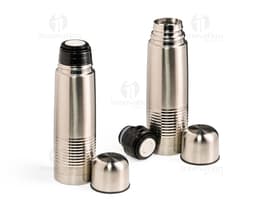 Garrafa Térmica 500ml em aço inoxidável com tampa de rosca e alça de transporte. Cor preta e design elegante.