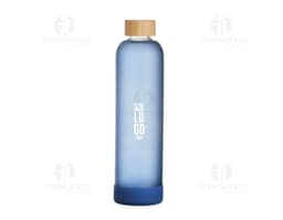 Botella de Vidrio de 1 litro transparente, con tapa de metal negra.