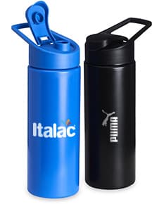 Squeeze Plástico 550ml transparente com tampa azul e detalhes em relevo.