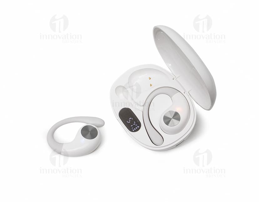 Fone de ouvido de condução óssea em cor preta, com design moderno e tecnologia avançada.
