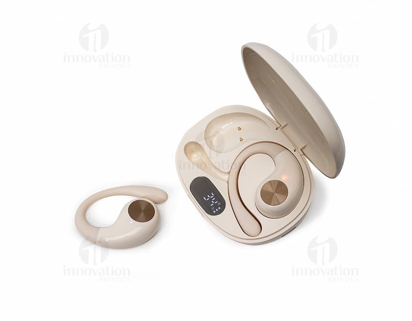 Fone de ouvido de condução óssea em cor preta, com design moderno e tecnologia avançada.