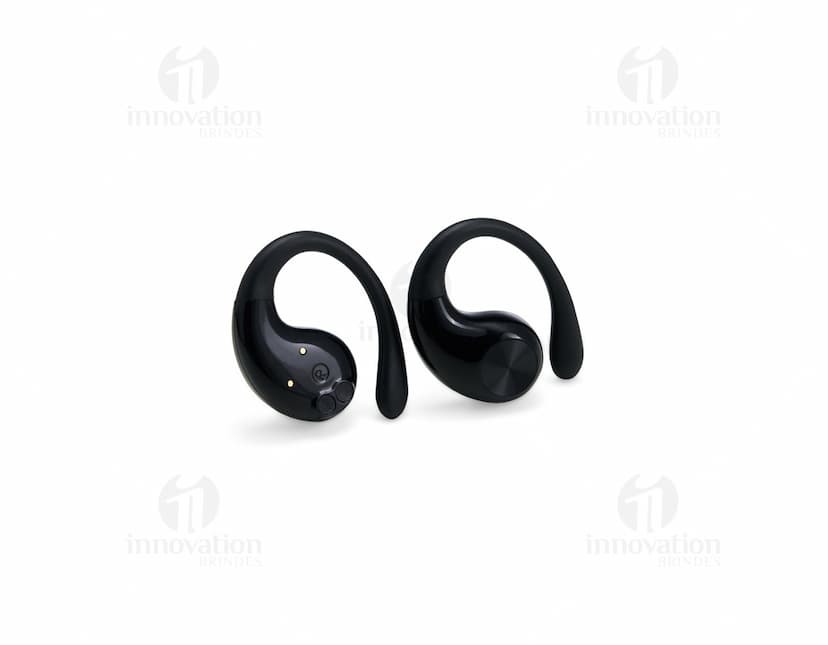 Fone de ouvido de condução óssea em cor preta, com design moderno e tecnologia avançada.