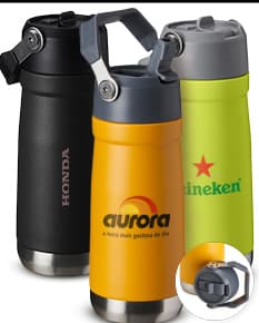 Garrafa Térmica 550ml na cor preta, com design moderno e tampa rosqueável. A imagem mostra o produto isolado em um fundo branco.