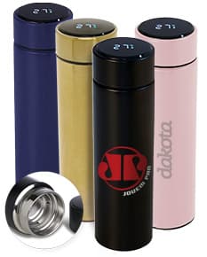 Garrafa térmica de 400ml com display LED mostrando a temperatura interna.