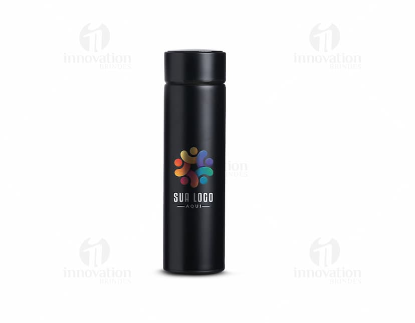 Garrafa térmica de 400ml com display LED mostrando a temperatura interna.