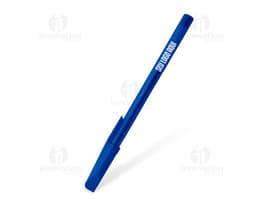 Caneta plástica azul sobre fundo branco.