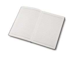 Caderno de anotações sintético com capa dura em cor azul.
