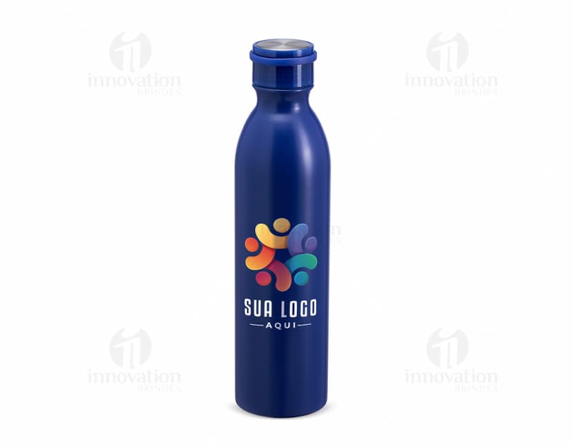 Garrafa Térmica 950ml em aço inoxidável prateado, com tampa de rosca e alça para transporte.