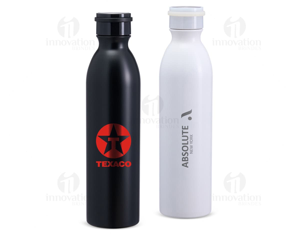 Garrafa Térmica 950ml em aço inoxidável prateado, com tampa de rosca e alça para transporte.