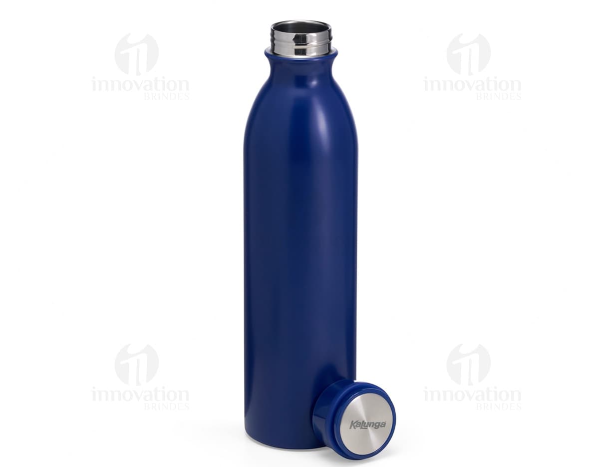 Garrafa Térmica 950ml em aço inoxidável prateado, com tampa de rosca e alça para transporte.