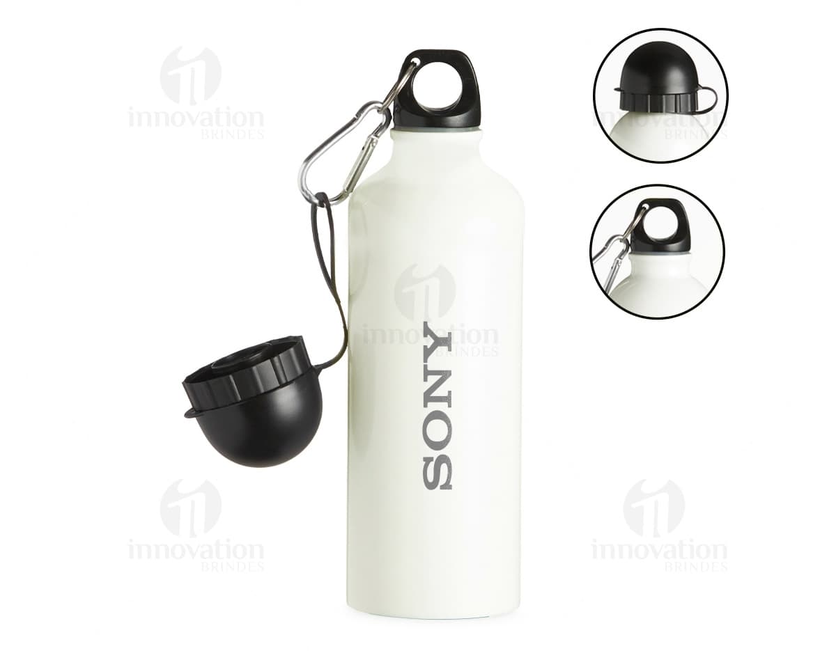 Squeeze de alumínio sublimático de 500ml, com design personalizado e tampa da cor preta.